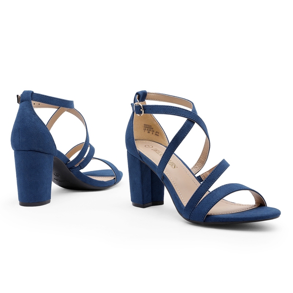 Dressy Chunky Strappy Sandals - NAVY SUEDE - 3